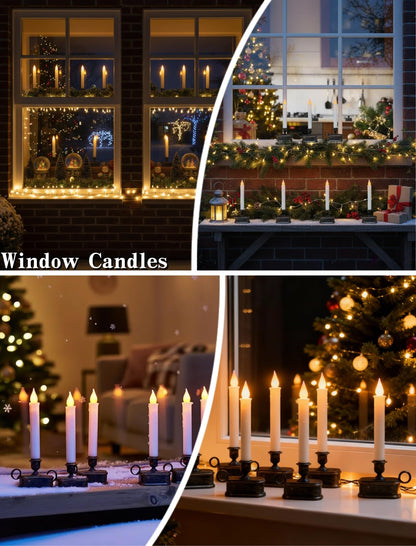 4 Pcs Christmas Window Candles with LED Electric Candles Flickering Lights, 10 Inch Battery Operated Candle with Sensor Dusk to Dawn for Table Party Christmas Decoration,Bronze Base
