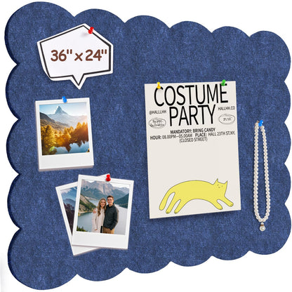 Felt Bulletin Board 36" x 24" Cork Board Alternative,Decorative Felt Pin Board Foldable Cork Boards for Walls Self-Adhesive Cork Board for Home Office Classroom Pin Board (Dark Blue)