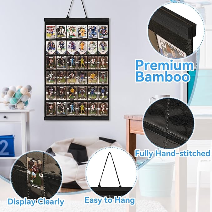 36 Cards Display Case - 35PT Graded Sports Card Frame - with PVC Protection &amp Clear View for Baseball Football Basketball Trading Card Wall Display Black
