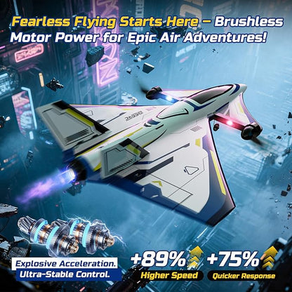 DEERC 4CH Brushless RC PlaneSci-Fi Remote Control Jet Hobby Airplane with LED Lights RTF Aerobatic Aircraft Toys2.4GHz 6-axis Gyro Stabilizer EPP Glider Aircraft Plane for Adults Beginners Advanced