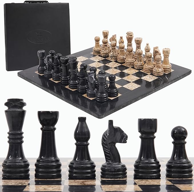 Radicaln Marble Chess Set 15 Inches Black &amp Coral with Storage Box Handmade Classic Board Games for Adults Luxury Marble Chess Board &amp Chess Pieces for Gifts
