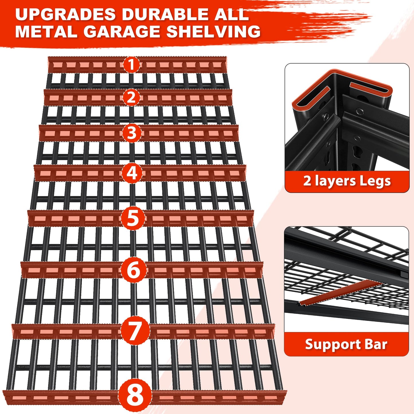 55.2"W Heavy Duty Garage Shelving Units, 3000LBS Commercial Metal Wire Shelves,26" Extra Deep Organizer Precision-Sized for Two Rows of 27-Gallon Storage Bins,Floor-to-Ceiling Steel Rack,Anti-Tip Kit