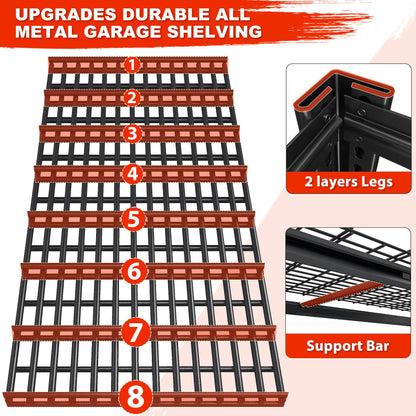 55.2"W Heavy Duty Garage Shelving Units, 3000LBS Commercial Metal Wire Shelves,26" Extra Deep Organizer Precision-Sized for Two Rows of 27-Gallon Storage Bins,Floor-to-Ceiling Steel Rack,Anti-Tip Kit