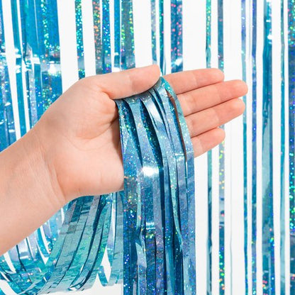 GREATRIL Blue Tinsel Curtain Backdrop - Foil Streamers for Frozen, Mermaid & Under Sea Parties - Set of 2