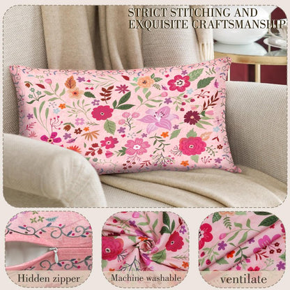 COARVXA Floral Pillow Covers 18x18 Set of 2,Pink Farmhouse Floral Pillow Covers Decor Double Sided Pattern Cushion Cover Soft Pillow Case for Living Sofa Room Bed Porch Patio Square Pillow Cover