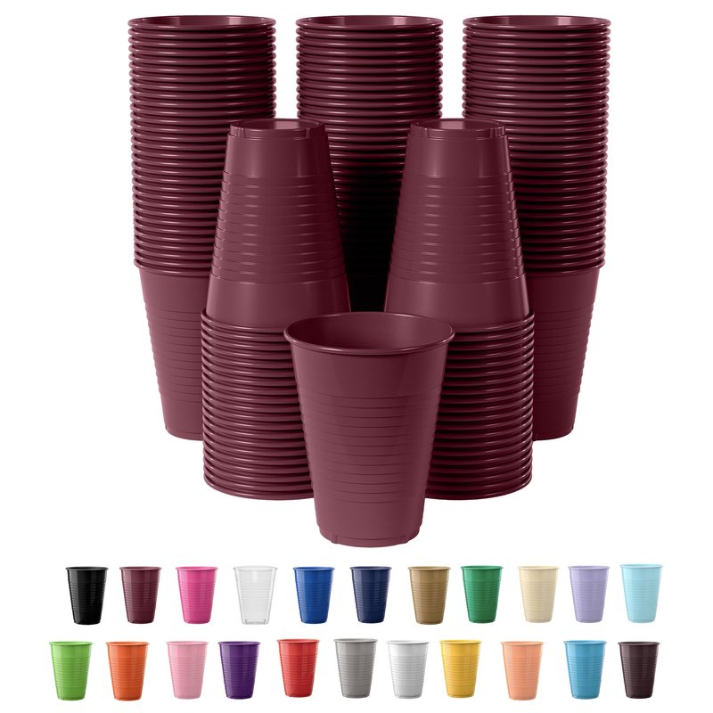 Party Solids Burgundy Plastic Cups - 12 oz, Pack Of 100