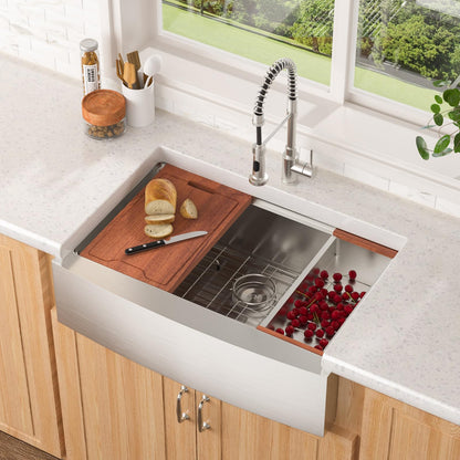 Lordear 30 Kitchen Sink Apron Front 30X22 Inch Farmhouse Sink Workstation 16 Gauge Stainless Steel Single Bowl Handmade Kitchen Farm Sinks Basin, 9" Apron Height