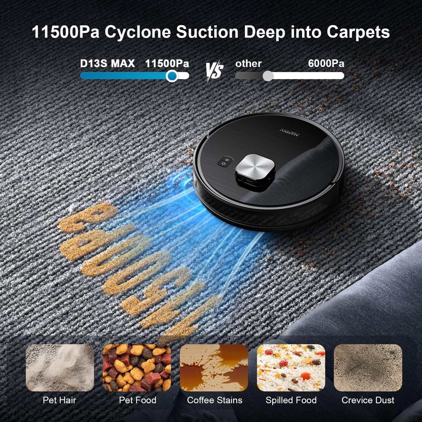 MAMNV Robot Vacuum and Mop, 11500 Pa Suction, 3-in-1 Robotic Vacuum with Smart LiDAR Navigation, 90 Day Self-Emptying,160 Min Runtime,App/Alexa/Voice Control, Ideal for Pet Hair, Carpet & Hard Floor