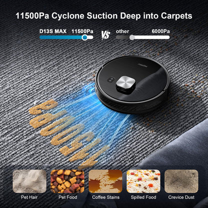 MAMNV Robot Vacuum and Mop, 11500 Pa Suction, 3-in-1 Robotic Vacuum with Smart LiDAR Navigation, 90 Day Self-Emptying,160 Min Runtime,App/Alexa/Voice Control, Ideal for Pet Hair, Carpet & Hard Floor