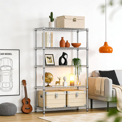 IZEUK 5-Tier Metal Storage Shelving Unit, Heavy Duty Chrome Wire Rack, Adjustable Shelves, 1750 lbs, 17.7" D x 47.2" W x 72.3" H, Garage Storage, Kitchen Pantry Organizer, Basement & Laundry Shelf