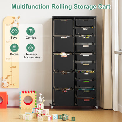EasyPAG Rolling Storage Cart With 15 Drawers, Metal Craft Organizers And Storage Cart With Wood Tabletop, 30 Lbs Capacity Per Drawer For Home Office Classroom And Dorm, Black