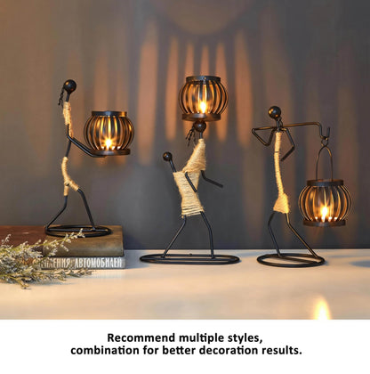 Candle Holder Decor for Centerpieces, Tea Light Candle Holder for Home, Bar, Restaurant, Hotel Dinning Table Decor, Handmade Iron Craft (Style F)