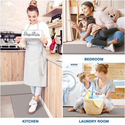 StepRite Kitchen Mats, 2PCS Kitchen Rugs, Cushioned Anti Fatigue Kitchen Mats for Floor, Non-Slip Standing Desk Mat, Waterproof Kitchen Rug Set for Kitchen, Floor, Office, 17.3"x30"+17.3"x70", Khaki