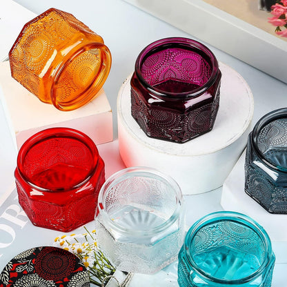 Set of 6 Glass Tea Light Candle Holders with Lid Colored Tea Lights Candles Holders Table Centerpieces for Wedding Party, Glass Votive Candle Holders Wedding Centerpieces