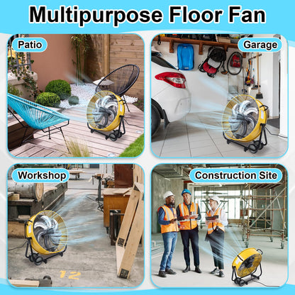 ZeahVeyora 20" High Velocity Industrial Drum Fan 7 Metal Blades Heavy Duty Metal Industrial Floor Fan 3 Speed with Handle and Roller, 360° Rotation for Warehouse Basement Factory Barn Garage(Yellow)