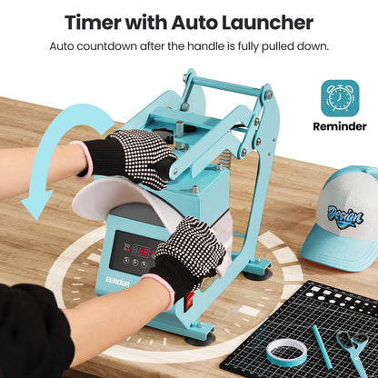 Hat Press Heat Machine for Caps with Presice Temp&Timer Control, Timer Auto Starter, Hat Heat Press with 2 Platens for Trucker Hat & HTV Iron on Vinyl, Sublimation Hat Press, Heat Transfer (Blue)