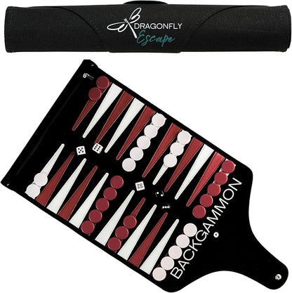 Roll-Up Travel Backgammon Game | Lightweight Roll-up Backgammon Set | Travel Backgammon Sets for Adults | Travel-Size Strategy Game for Camping Backpacking or Beach | Wine &amp White