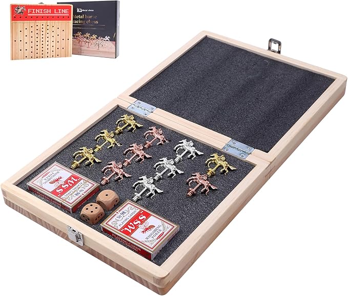 Nice C Horse Race Board Game Horse Racing Game Board Game Set Foldable and Portable with 2 Sets of Cards 2 Dice and 12 Metal Horses (1-Pack)