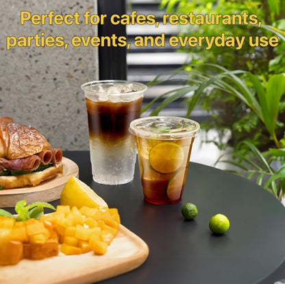 Pokanic Plastic Clear Cups [16 oz] with Lids and Straws [100 Set] Disposable Cold Beverage Drinking Iced Coffee Water Juice Tea Party Travel Cafe School Office Home Kitchen (100 Set, 16 oz)