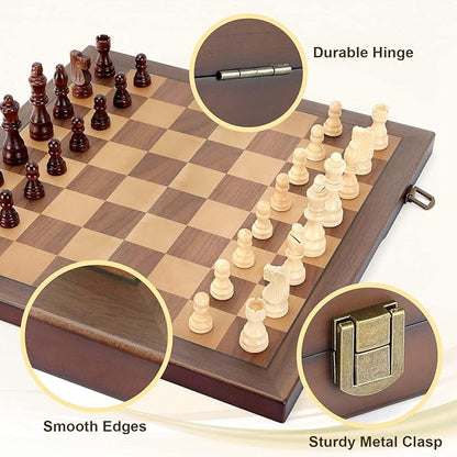 Magnetic Wooden Chess Set for Adults Kids 17'' Chess Board with Handmade Pieces Folding Portable Travel Unique Chess Sets Game for Tournament Professional Beginner