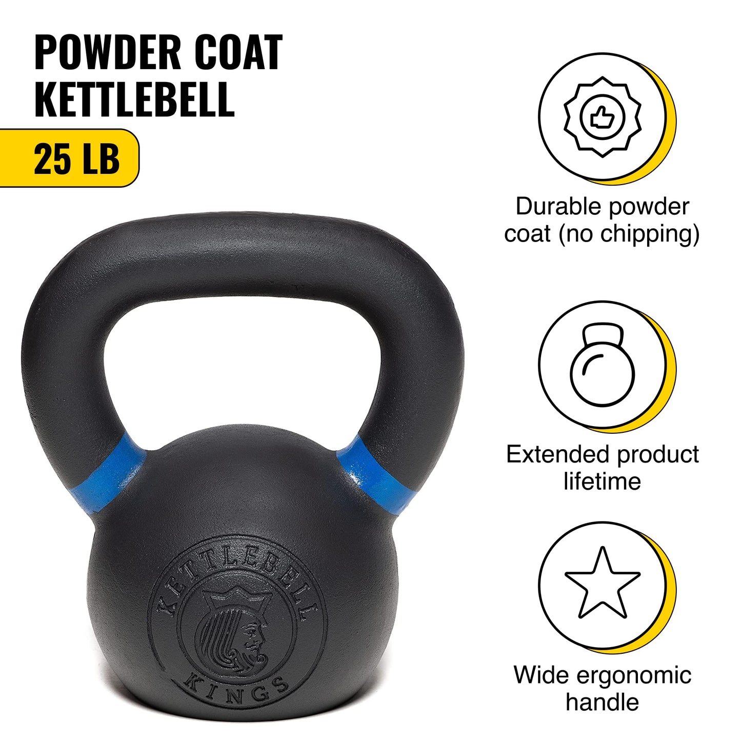 Kettlebell Kings Powder Coated Kettlebell Weights 5-90 LB | Workout Gym Equipment & Strength training sets for Women & Men | Durable Coating for Grip Strength, Rust Prevention