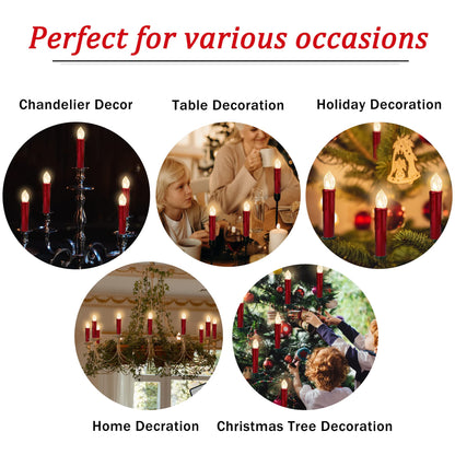Gedengni Flameless LED Taper Candles with Clips, 4” Battery Operated Window Candles with Remote Timer Mini LED Chandelier Candlesticks for Home Decor Wedding Church Party & Tree Lighting,10 Pack,RED