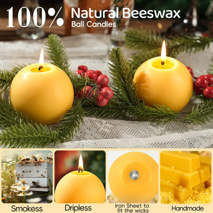 4 Pack Beeswax Round Candles,3 in Hand-Poured Natural Beeswax Candles- 120 H Long Burning Elegant Bees Wax Candles for Home,Non Toxic,Unscented Dripless Smokeless Beeswax Candle
