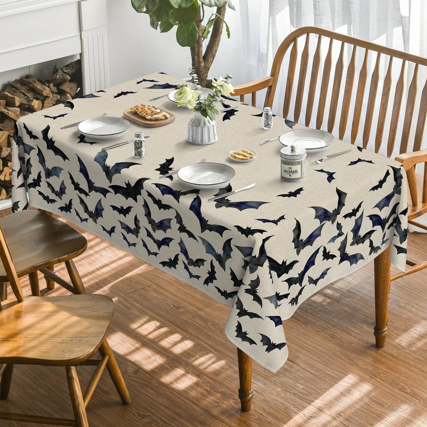 Horaldaily Halloween Tablecloth 52x70 Inch Rectangular, Bats Washable Table Cover for Party Picnic Dinner Decor