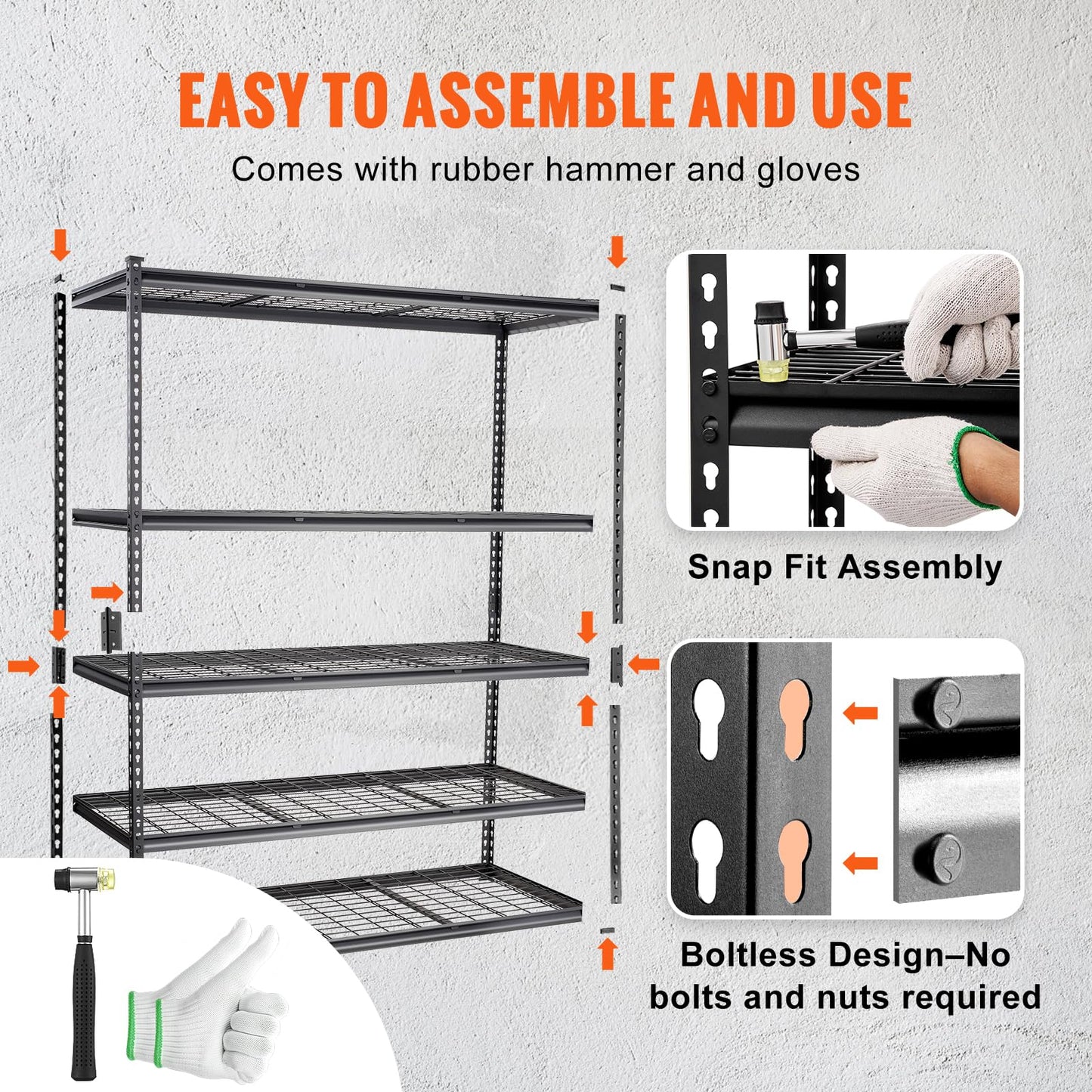 VEVOR Storage Shelving Unit, 5-Tier Adjustable, 2000 lbs Capacity, Heavy Duty Garage Shelves Metal Organizer Wire Rack, Black, 60" L x 24" W x 78" H for Kitchen Pantry Basement Bathroom Laundry Closet