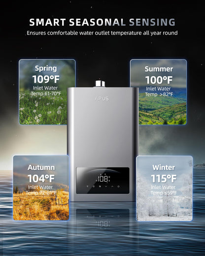 APUS Tankless Water Heater Propane, 140,000 BTU Indoor Installation Up to 6.8 GPM, Zero Cold Water Technology for Instant Hot Water on Demand, Smart Wi-Fi App Control