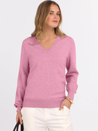 ANRABESS Womens Long Sleeve V Neck Sweaters 2025 Fall Casual Classic Soft Loose Fit Basic Pullover Jumper Top