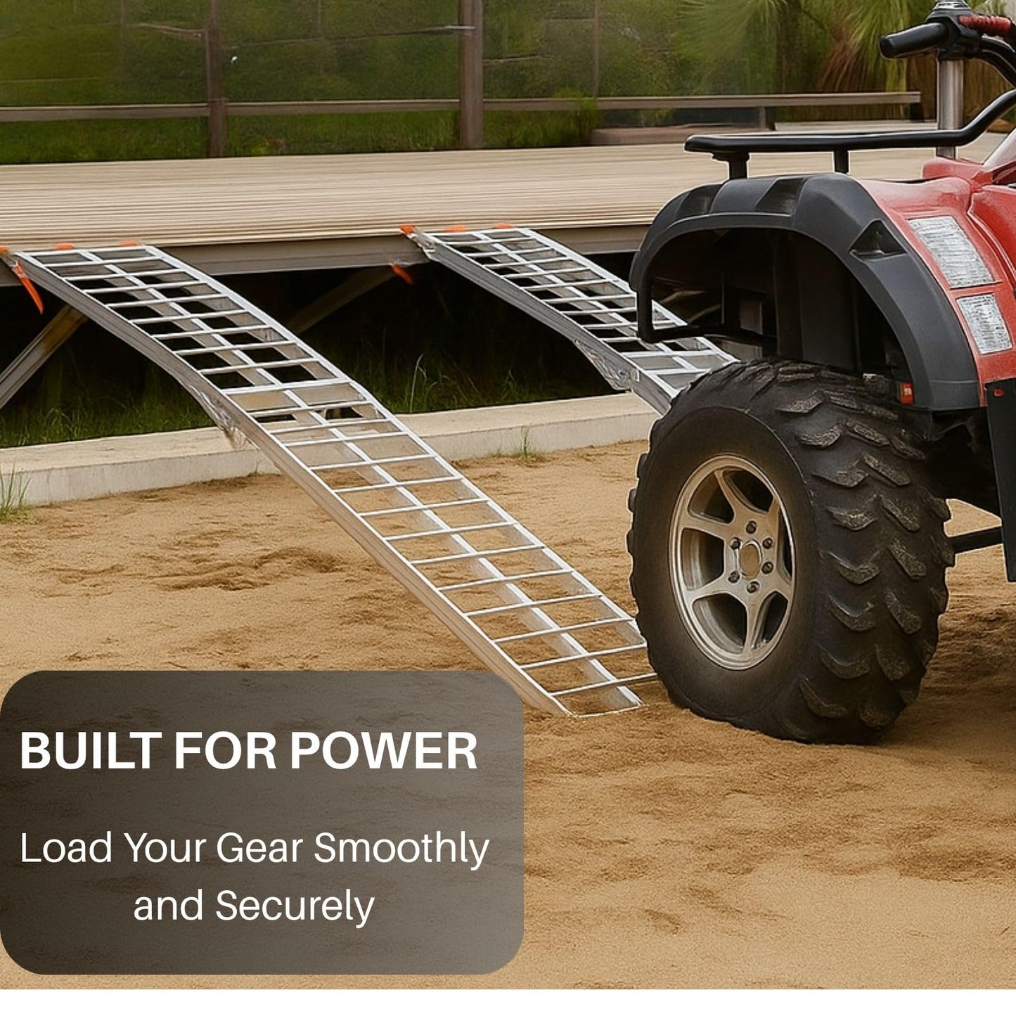 ATV Ramps for Pickup Trucks, 7.5 ft Folding Aluminum Truck Ramps 2 Pack, Crossbar Rungs Traction, Rubber-Tipped Fingers, Load Straps Included, 1,500 lb per Pair (750 Each), 89 x 12 in
