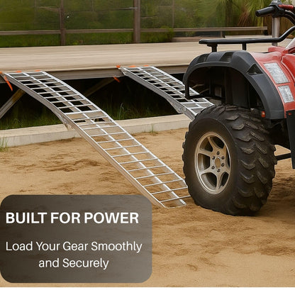 ATV Ramps for Pickup Trucks, 7.5 ft Folding Aluminum Truck Ramps 2 Pack, Crossbar Rungs Traction, Rubber-Tipped Fingers, Load Straps Included, 1,500 lb per Pair (750 Each), 89 x 12 in