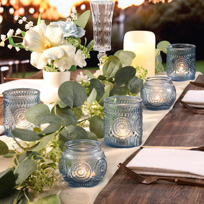 DARJEN Blue Votive Candle Holder Set of 20, Upgraded Size Tea Light Candle Holder Glass for Wedding Table Centerpieces, Elegant Bulk Votive Holders for Party, Proposals and Wedding Shower