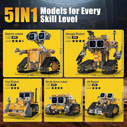 Gohero Robot Building Kit5 in 1 STEM Toys for Boys Toys Age 8-10 with Remote &amp App ControlRobotics Technic Kits with 16 LED ExpressionsChristmas &amp Birthday Gifts for Teen Boys &amp Grils (
