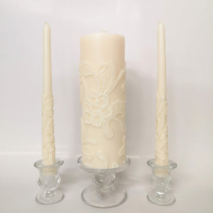 Hosley Gold Metal Unity Candle and Holder Set for Wedding, 11.50 Inch High Cream Wedding Unity Candle Set Includes 1 Pillar and 2 Taper Candles