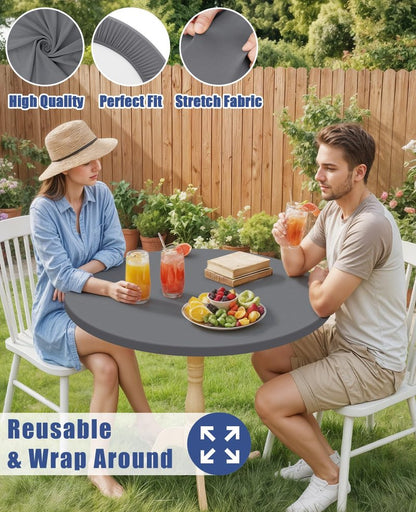 Moosfor Round Spandex Tablecloth, Elastic Fitted Waterproof Tablecloths for 18"-24" Tables, Stretch Washable Picnic Table Cover for Camping, Dining, Indoor and Outdoor, Grey