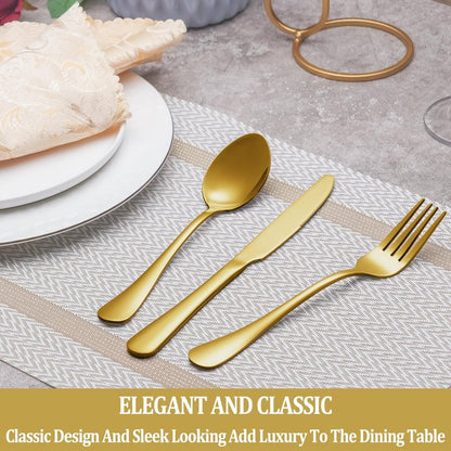 16 Piece Gold Dinner Forks Set, Food-Grade Stainless Steel Silverware Forks, Cutlery Fork, Metal Fork for Home, Kitchen or Restaurant, Mirror Polished, Dishwasher Safe - 8 Inch