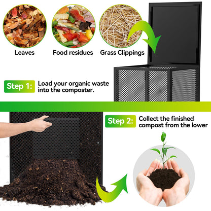 Compost Bin Outdoor with Lid - Large 93/130 Gal Composter 2-in-1 Design, Heavy-Duty Galvanized Steel Perforated Sheet with Rust-Proof Coating, Versatile Outdoor Fence, for Garden, Yard & Kitchen Waste