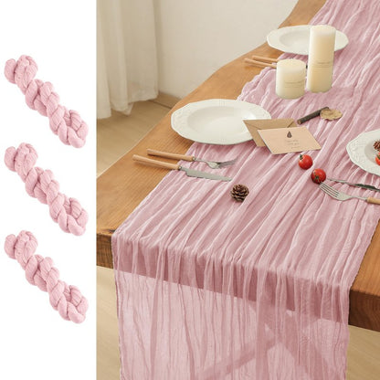 Leetaltree Cheesecloth Table Runner with Wrinkle Texture - 35x120 Inch 10 FT Crinkled Gauze Table Runner for Wedding, Party & Home Decor - Elegant Scarf Table Runner (Pink, 3 Pack)