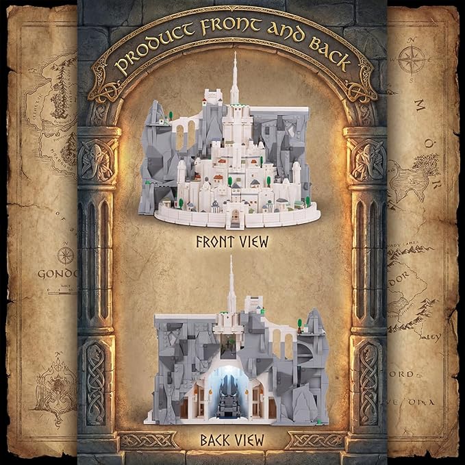 Medieval The Rings White Castle Architecture Sets for Adult Building with Lights Movie Modular Collectible for Fans Gift Toy for Men and Women (2318 Pcs)