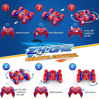 Remote Control CarDouble Sided 360° Rotating 4WD RC Cars Toys for 3-12 Year Old Boys 2.4GHz Electric Rechargeable Race Stunt Birthday Halloween Christmas Easter Toys for Boys 4-6 3-4