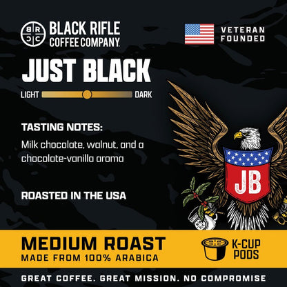 Black Rifle Coffee Company Just Black, 84 Count, Medium Roast K Cups - Single Serve K Cups Coffee Pods - Kcup Pods Compatible with all Keurig machines - Made from Arabica Beans