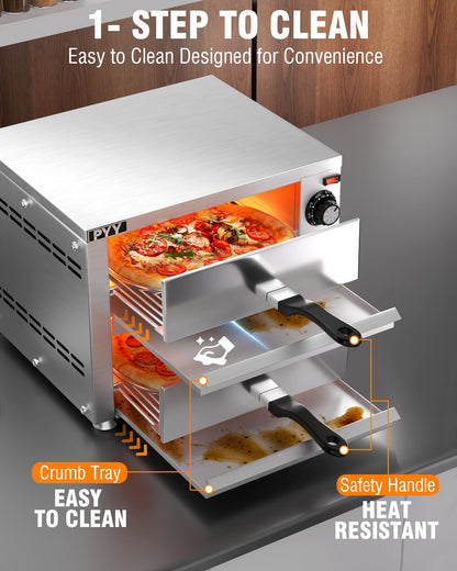 PYY Commercial Pizza Oven -12 Inch Double Decker Pizza Ovens 2-Layers Countertop Pizza Cooker Electric Indoor with Timer Stainless Steel Pizza Maker for Party Restaurant Home, Silver