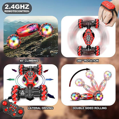 Gesture RC Car 1:18 4WD Transform Off-Road Stunt Car with Gesture &amp Remote Control 360° Flips Drift Vehicle with LED Lights Music All Terrain Toy Cars Gifts for Boys Girls Age 6-12
