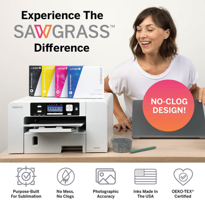 Sawgrass SG500 Sublimation Printer Bundle with Anti-Clog Technology | Only Printer Designed Exclusively for Sublimation | Includes 31mL SubliJet UHD Inks & TruePix Paper | Wi-Fi