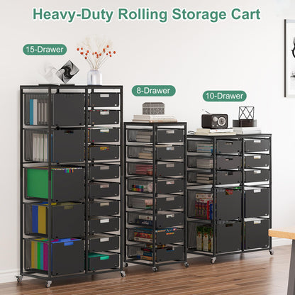 EasyPAG Rolling Storage Cart With 10 Drawers, Metal Craft Organizers And Storage Cart With Wood Tabletop, 30 Lbs Capacity Per Drawer For Home Office Classroom And Dorm, Black