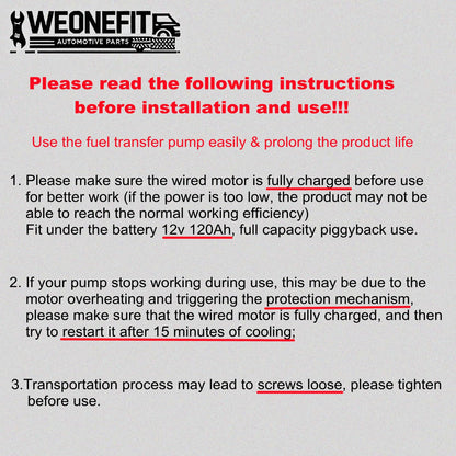 Weonefit 20GPM 12V Yellow Fuel Transfer Pump 50amp Fuse with Discharge Hose & Manual Nozzle for Transfer of Gasoline, Diesel, Kerosene, Ethanol & Methanol Blends & Biodiesel