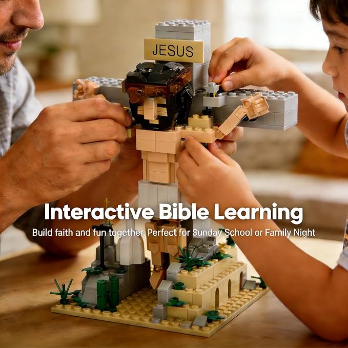 Jesus Building Blocks Set - 401 Pcs Crucifixion Nativity Set for Kids &amp Adults - Religious Easter Gifts Bible Stories Sunday School Educational Toy Inspiring Christian Home Decor Display