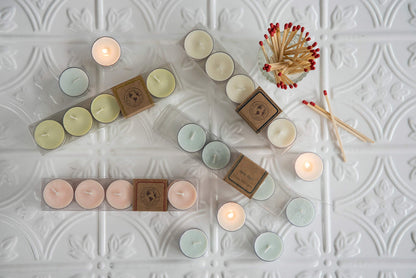 Eco Candle Co. Tea Light Candles, Beach Bum, 10-Pack - Scents of Tropical Coconut, Warm Kola Nut and Fresh Island Fruits - Recyclable, 100% Soy Wax, No Lead, Hand Made, .6 oz. Each